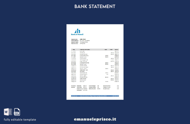 modello Excel di estratto conto bancario di Samoa Bank of Hawaii in stile verifi